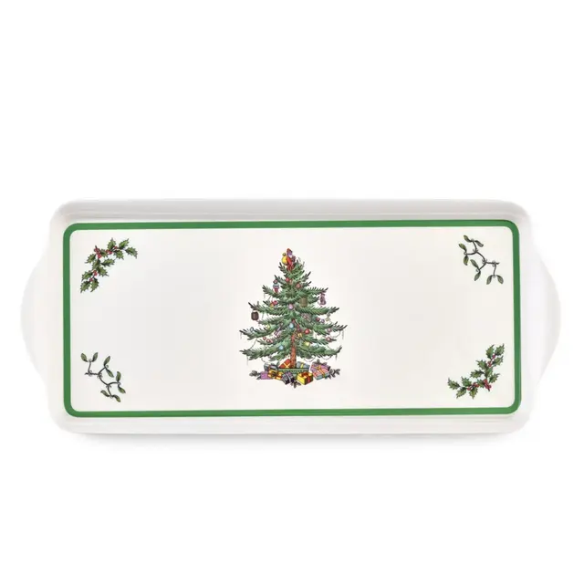 Spode Christmas Tree Sandwich Tray - Decorative Serving Platter for Crudit, Appetizers, Holiday Snacks - Durable Christmas Dinnerware