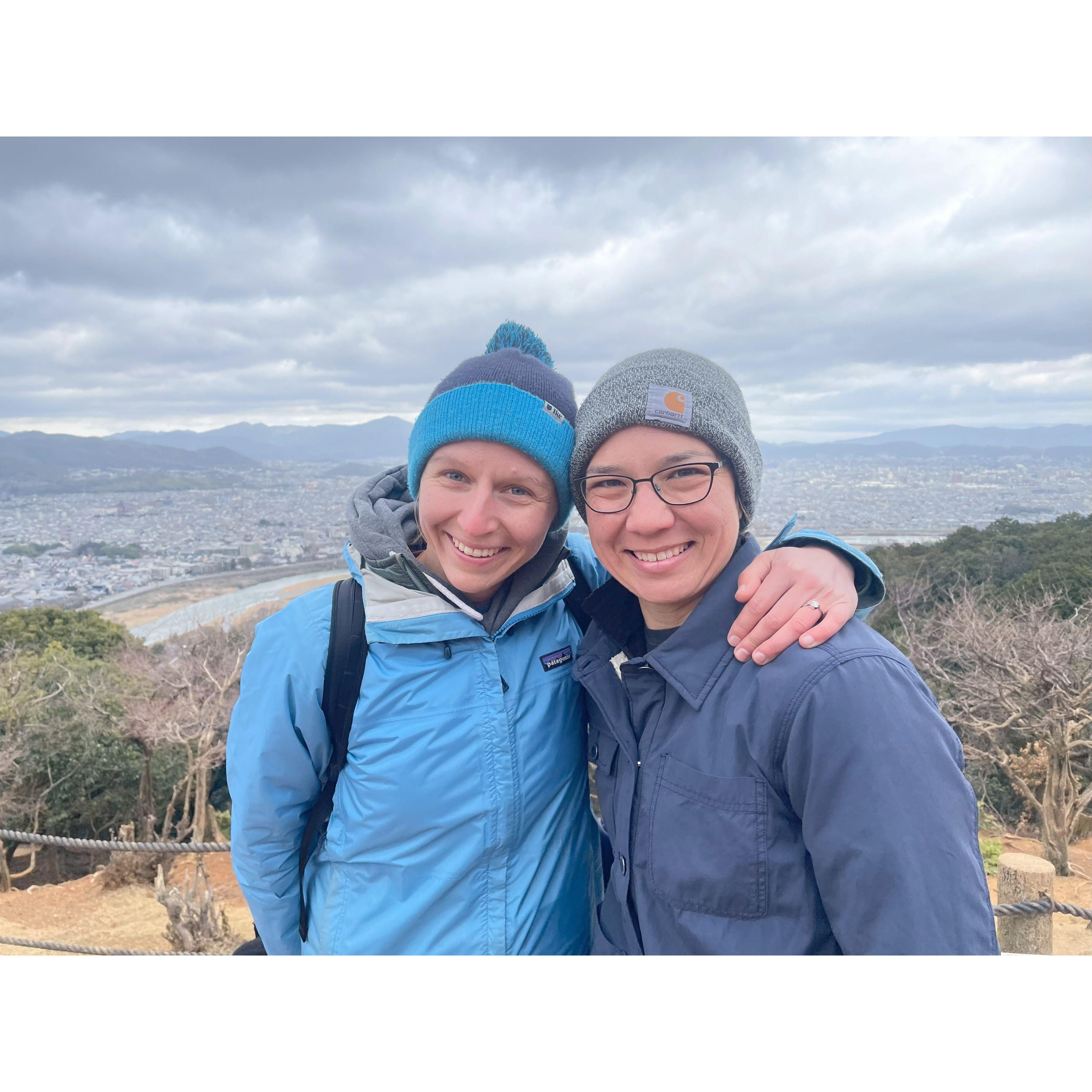 Right after we got engaged at Arashiyama Monkey Park, overlooking Kyoto