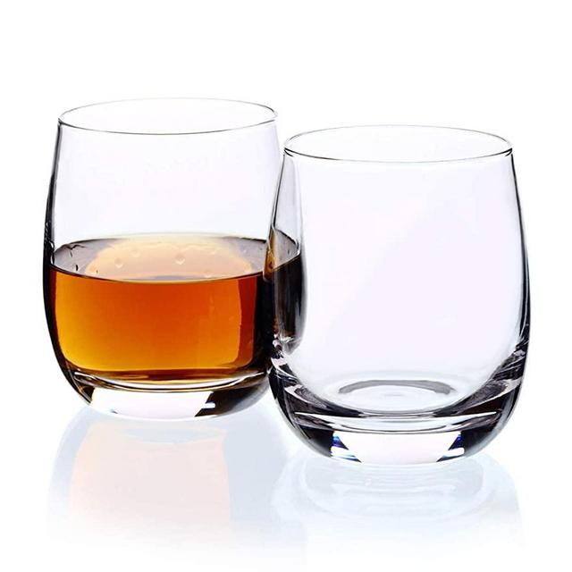 Whiskey Glasses - Lead Free Hand Blown Old Fashioned Glass 12oz Set of 2 - Amallino