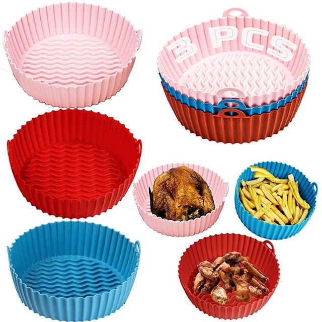 MarkoJo 3PCS 8.5inch Air Fryer Silicone Liners -Microwave Oven Bowl - Reusable Air Fryer Liners -Food Grade Tasteless Silicone Air Fryer Liners - Air Fryer Accessories Kitchen gadgets Must Have Foodie