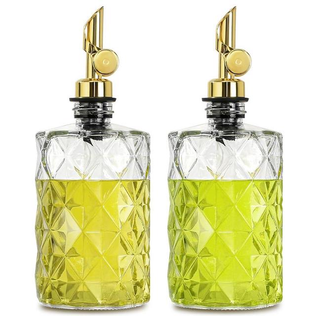 TOLDATLI Oil and Vinegar Dispenser Set, Luxury Diamond Oil and Vinegar Dispenser Bottle, Olive Oil Dispenser Bottle for Kitchen, Cooking Oil Dispenser with Leak Proof Spout, 2 Pack