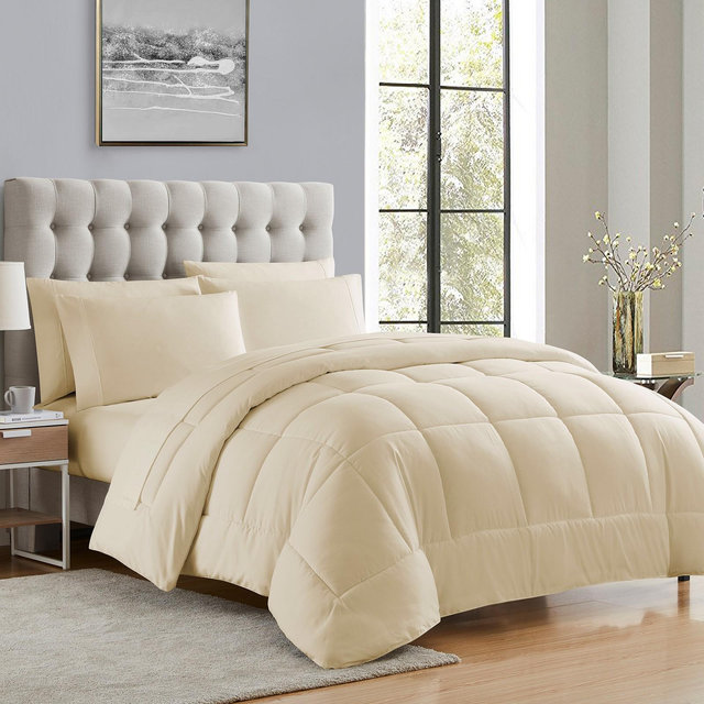 Sweet Home Collection Bed-in-A-Bag Solid Color Comforter & Sheet Set Soft All Season Bedding, King, Beige