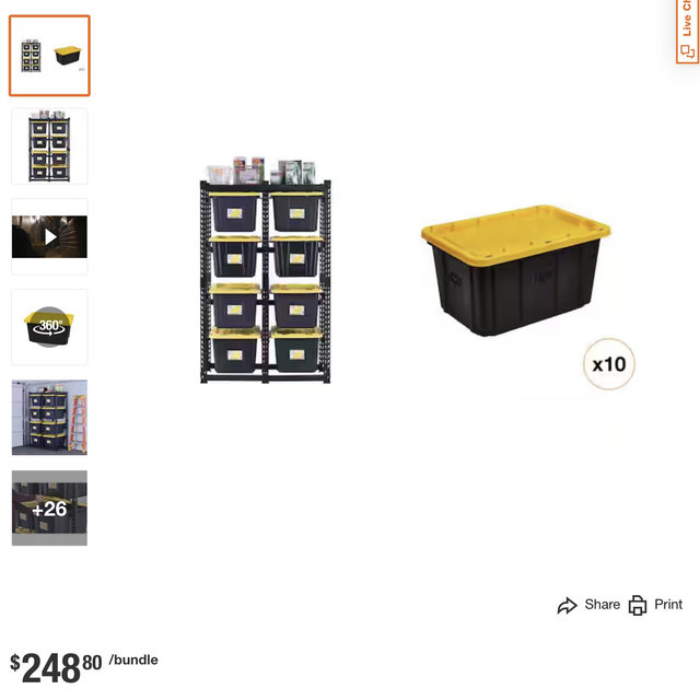10-Tote Metal Storage Rack (50 in. W x 78 in. H x 24 in. D) and 27 Gal. Yellow/Black Tough Storage Tote (10-Count) Combo