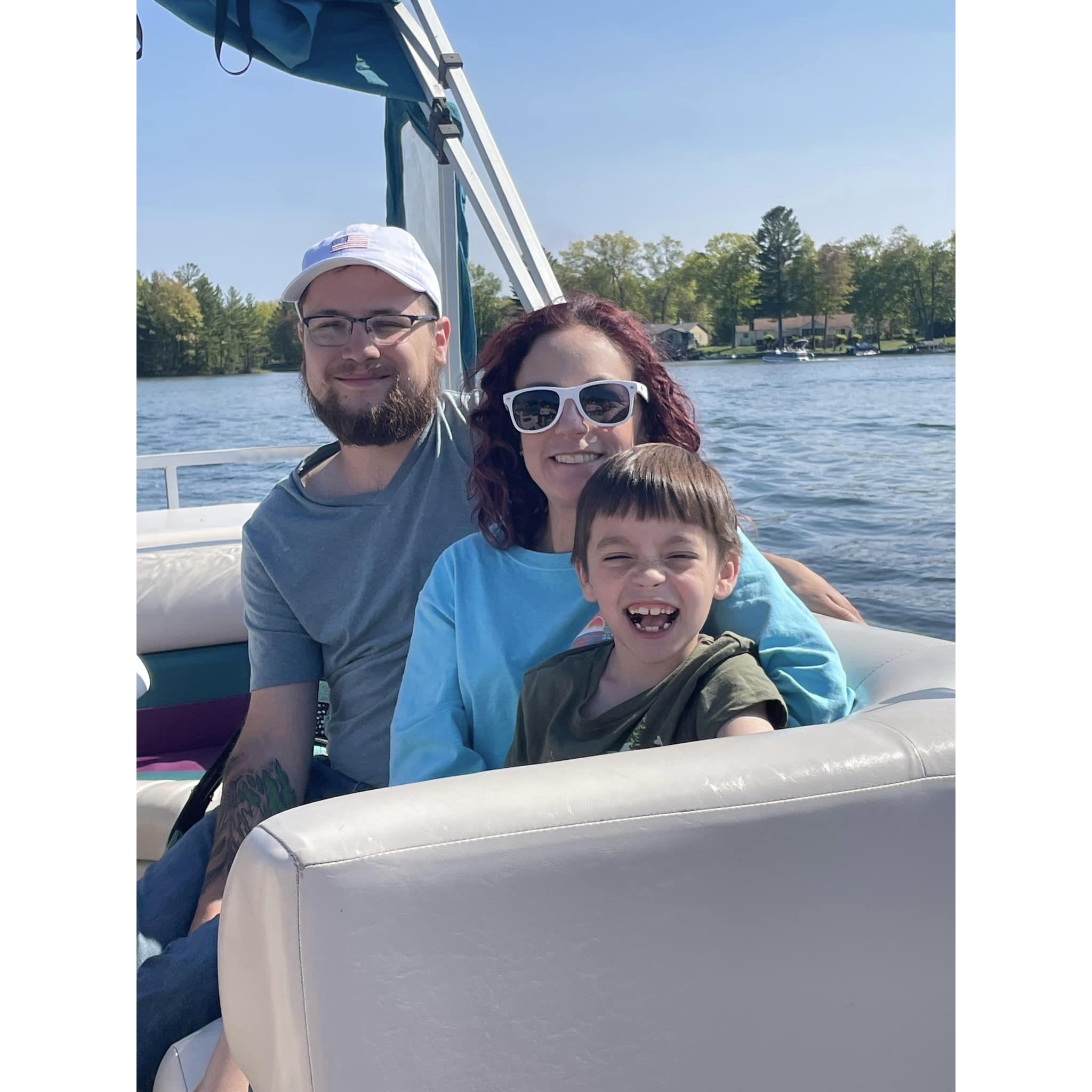 On Uncle Kevin and Aunt Rose's boat in Tawas Mi