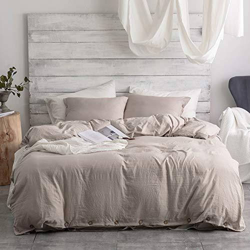 Argstar 3 Pcs 100% Microfiber Queen Size Duvet Cover with Buttons, Washed Cotton Effect, Khaki