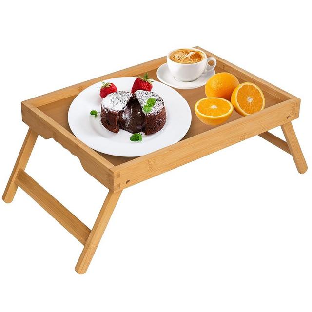 Artmeer Bed Tray Table with Folding Legs,Bamboo Breakfast in Bed for TV Table, Laptop Computer Tray,Eating,Snack Tray(Bamboo) Large Size