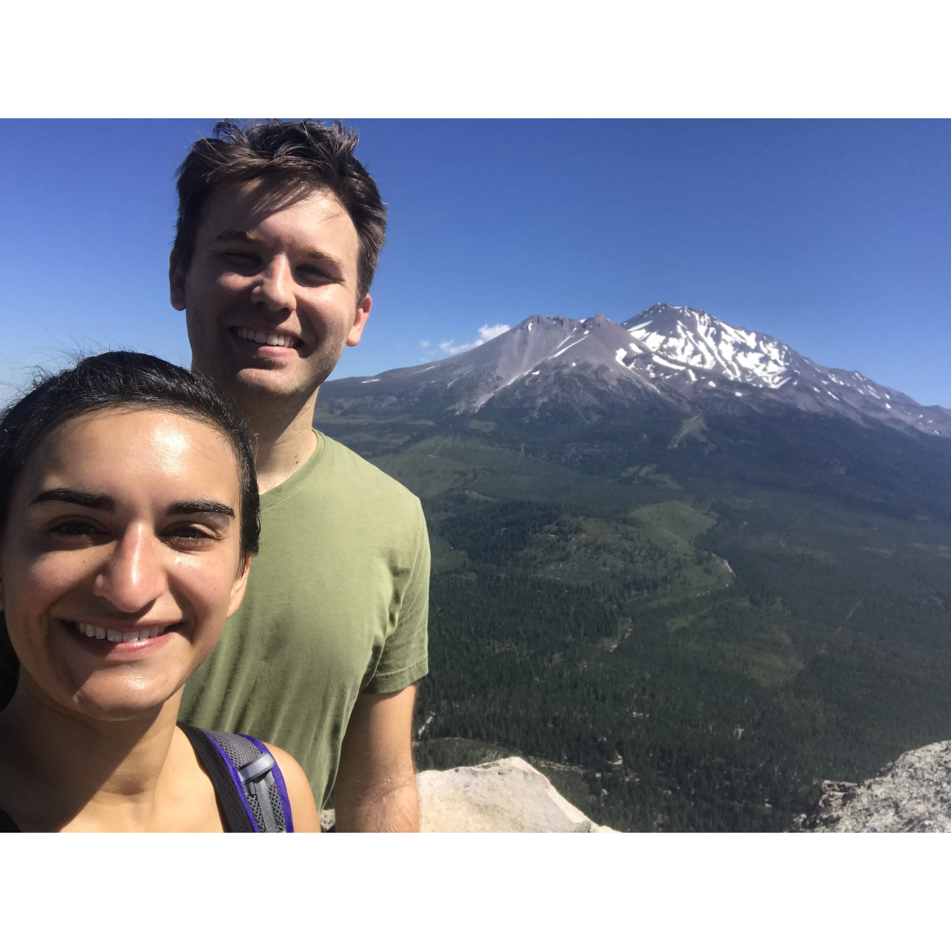 Climbing Black Butte with a view of Mt. Shasta in August 2019