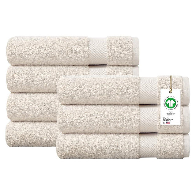 Delara 100% Organic Cotton Towels 650 GSM Plush Feather Touch Quick Dry Bath Towel, Pack of 7 GOTS Certified, Oeko-Tex Green Certified, Organic Cotton Bath Towel, 30"X58"