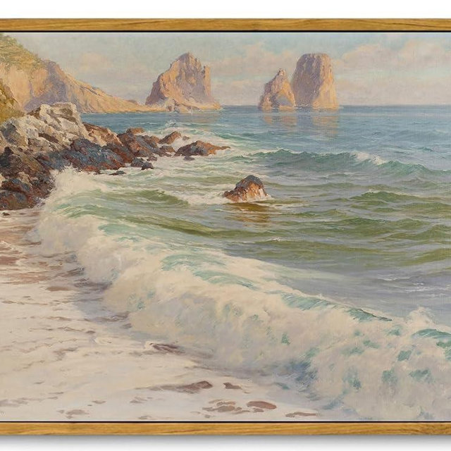 KISSFOX Vintage Ocean Canvas Wall Art Framed Nature Coastal Beach Seascape Paintings Prints Gallery Artwork Aesthetic Pictures Decor Living Room Bathroom Office Bedroom