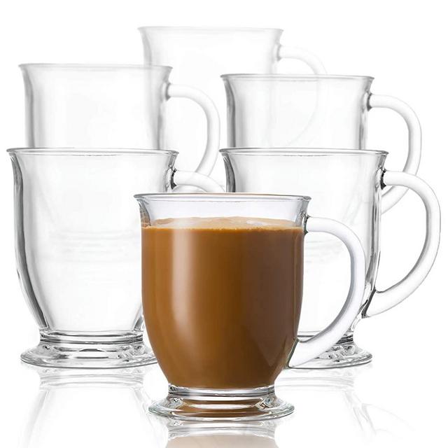 Luxu Glass Coffee Mugs Set of 4 Large Wide Mouth Mocha Hot Beverage Mugs (14oz) Clear Espresso Cups with Handle Lead-Free Drinking Glassware Perfect