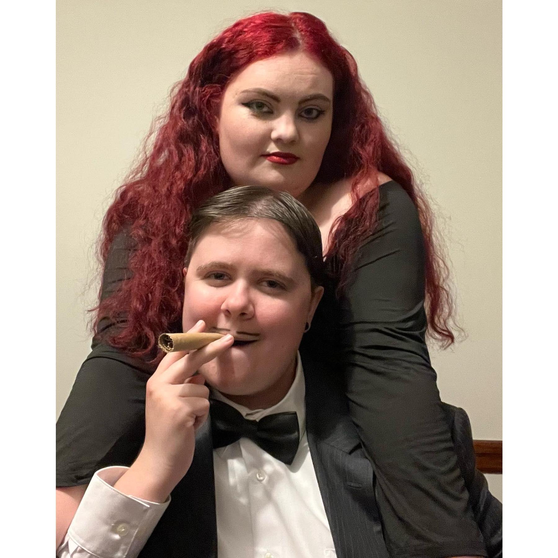 Our first couple's costume--Morticia and Gomez.