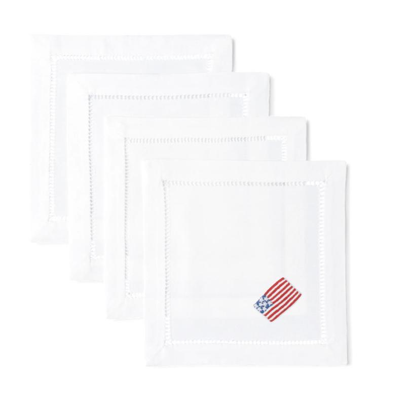 Embroidered Stars and Stripes Cocktail Napkins