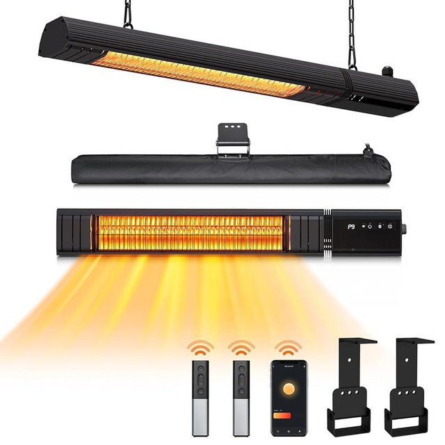 Ceiling Electric Outdoor Heater, Wall-Mounted Heater, Hanging Patio Heater, 1500W Infrared Heater, 9 Heat Levels, 24H Timers, 1s Heating Carbon Fiber Tube Wall Heater for Gazebo, Balcony