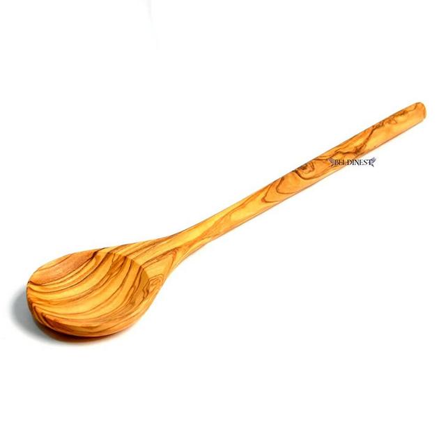 BeldiNest Olive Wood Cooking Spoon, Round Cooking Spoon Olive Wood Cooking Utensil 12"