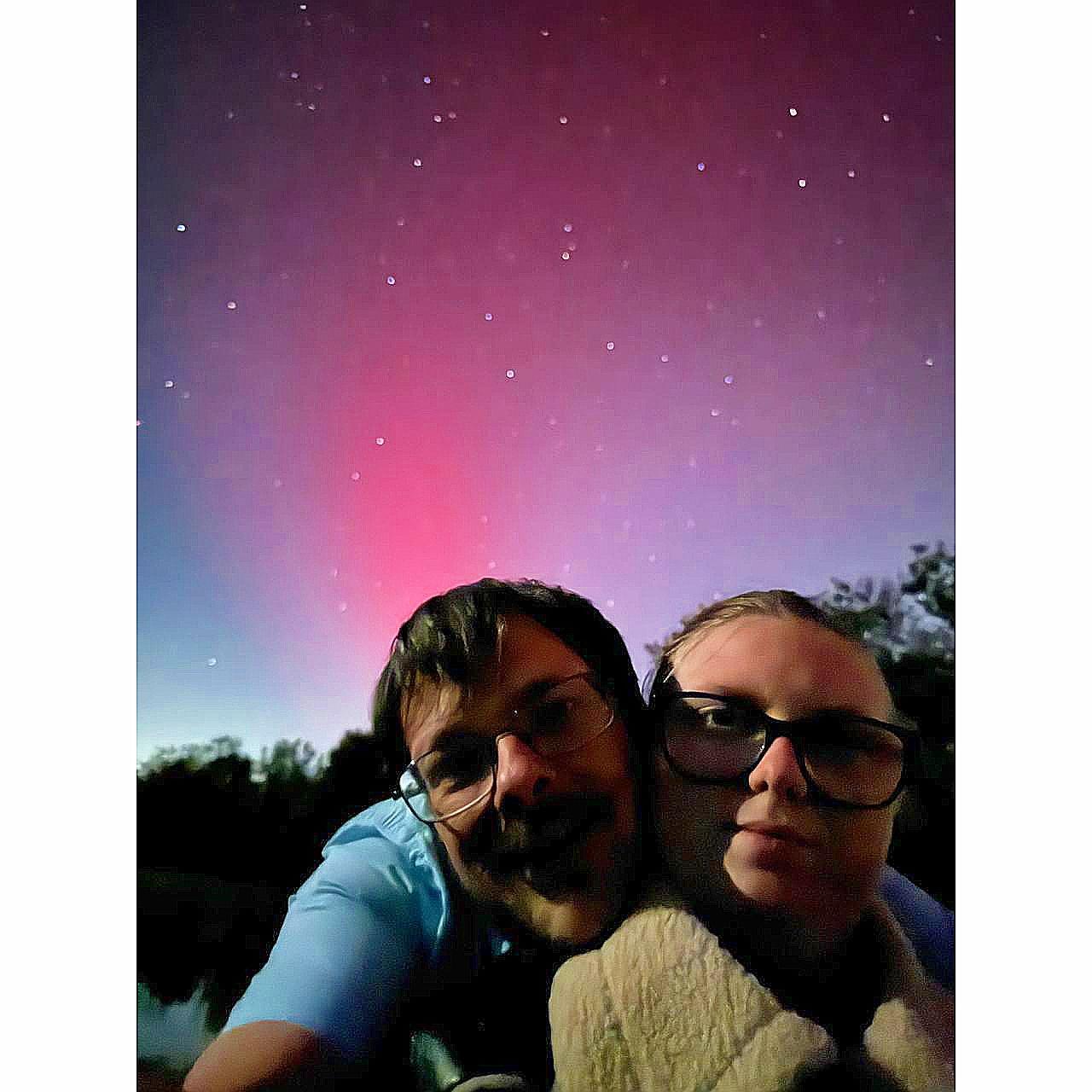 We finally got to see the aurora together, we had tried several times up to this point!  It was beautiful seeing our favorite colors together like this!