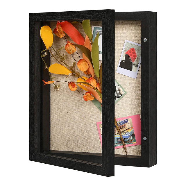 8x10 Shadow Box Frame with Linen Back - Real Glass, Push Pins Included, Sturdy Rustic Memory Display Case, Fits 6.8x8.8 Inserts
