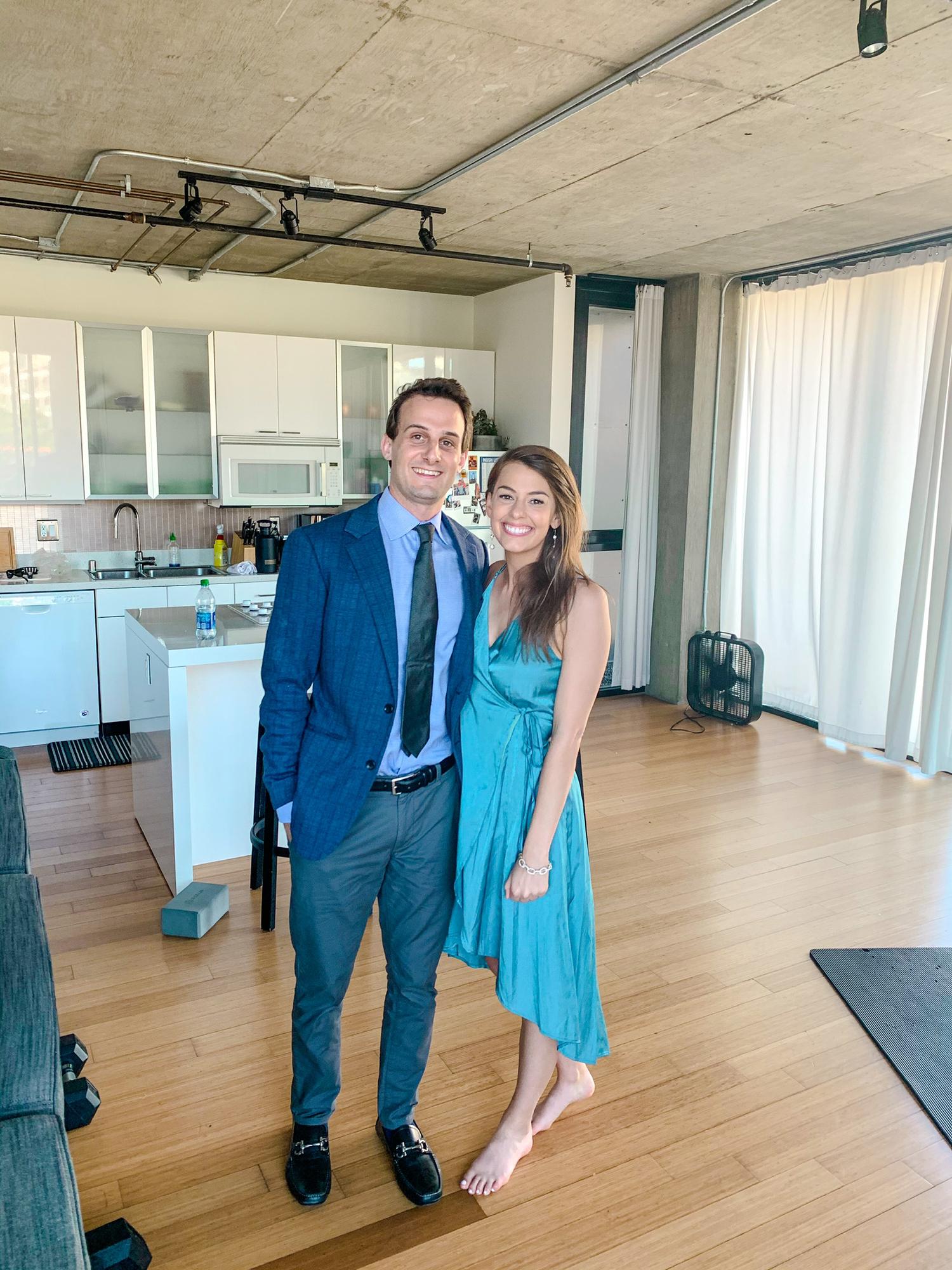 Celebrating Caroline’s sister’s virtual wedding in May 2020.