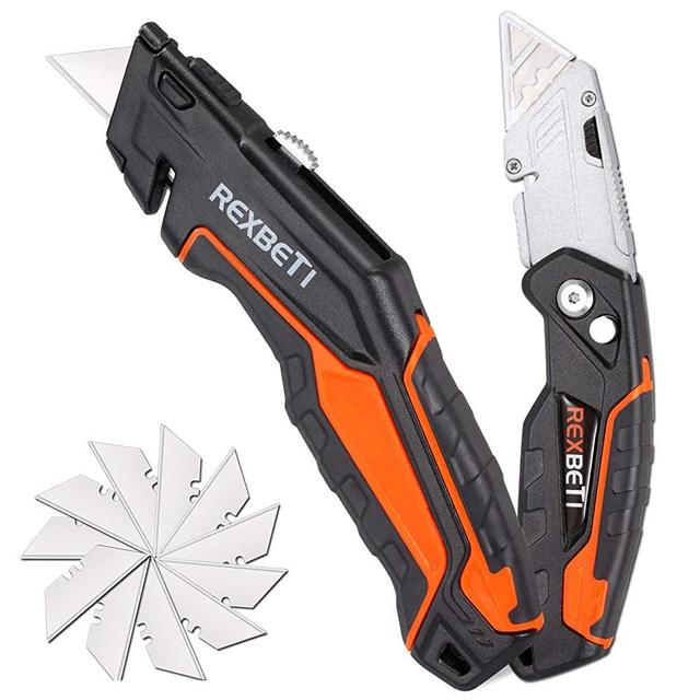 REXBETI 2-Pack Utility Knife, Heavy Duty Retractable Box Cutter for Cartons, Cardboard and Boxes, Blade Storage Design, Extra 10 Blades Included
