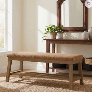 44.4"W Modern Upholstered Wooden Storage Bench with Lower Shelf - Orange