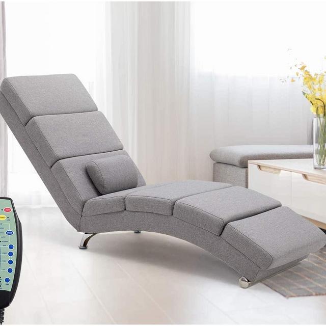 Erommy Electric Massage Recliner Chair Chaise Longue Linen Ergonomic Lounge Massage Recliner,Massage Chair with Vibrating Massage,Heating,Remote Control,Side Pocket,Small Pillow,Grey