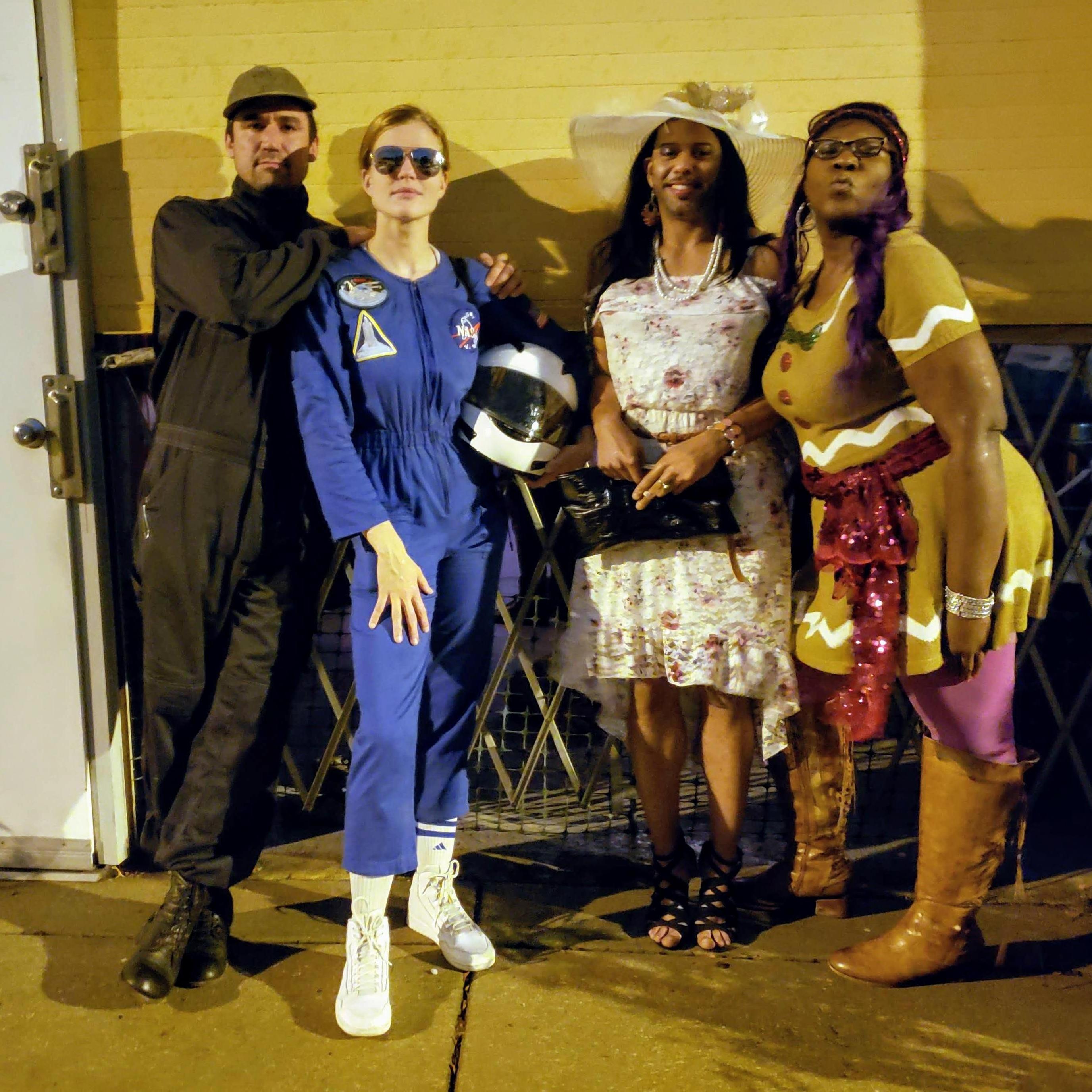 Halloween 2019: Space Maintenance Man, NASA Scientist, Church Lady, Gingerbread Lady (our friends James and Tamara)