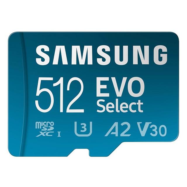SAMSUNG EVO Select microSDMemory Card + Adapter, 512GB microSDXC, Up-to 160 MB/s, 4K UHD, UHS-I, C10, U3, V30, A2, for Mobile Phone, Smartphones, Nintendo-Switch, and Tablets (MB-ME512SA/AM)