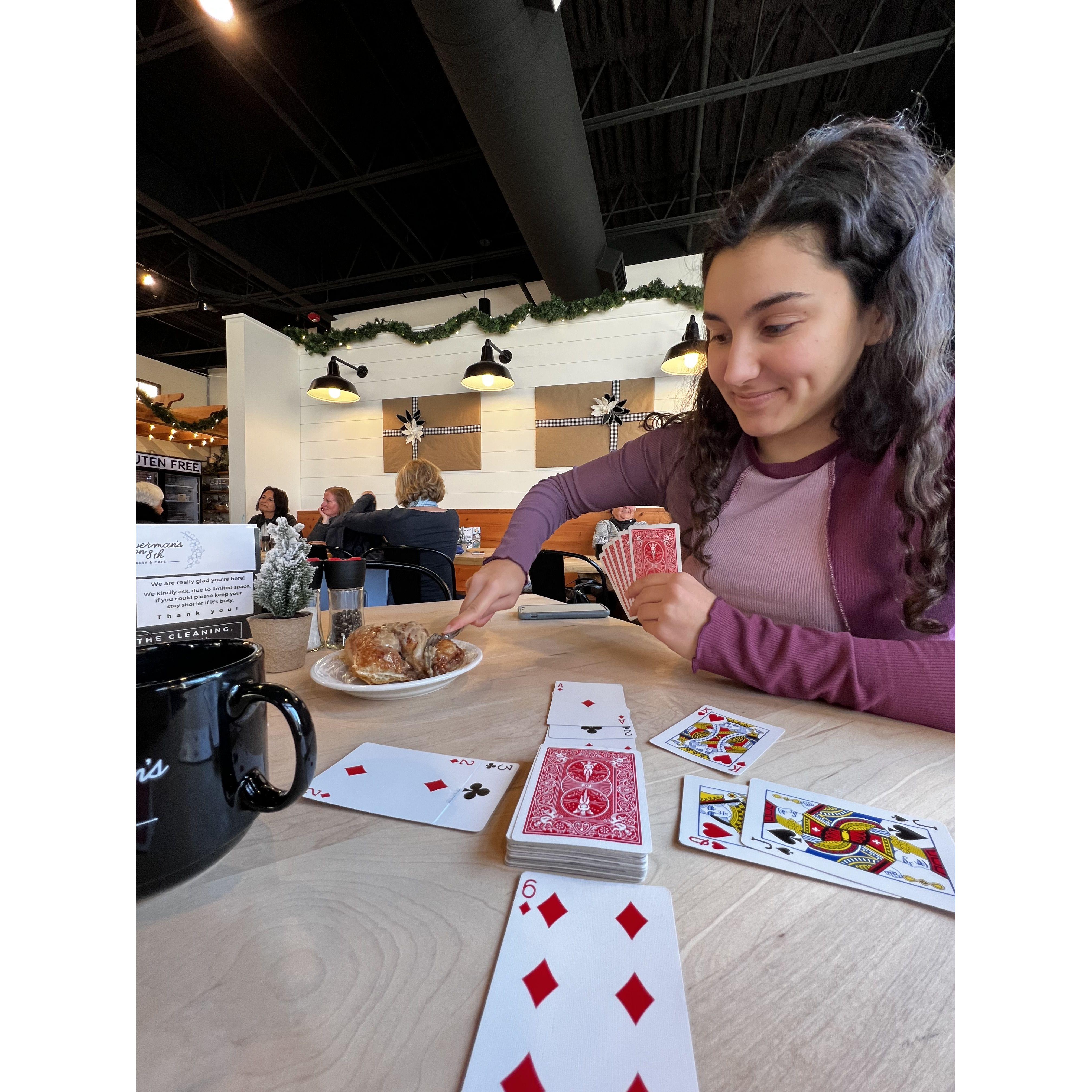 Cards at Bowermans downtown Holland, no cell service - perfect place to hide from homework