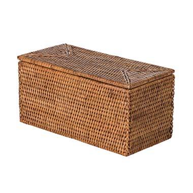 Kouboo La Jolla Rectangular Rattan Box, Honey-Brown Toilet Roll Storage Basket