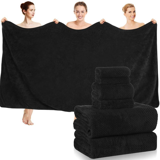 Peryiter Oversized Bath Towels Set of 6 for Adults 40x80 Inches Extra Large Bath Towel Sets Bathroom Sheets Jumbo Shower Towels Quick Dry Absorbent Soft Microfiber for Adults(Black)