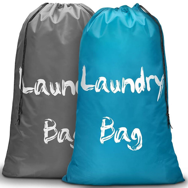 2Pcs XL Travel Laundry Bag for Dirty Clothes, Extra Large Heavy Duty Organizer with Drawstring, Cruise Ship Camping Travel Road Trip Vacation Essentials Must Haves 2024 for Kids Girl (Gray + Sky Blue)