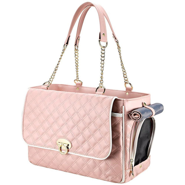 NewEle Fashion Dog Purse Carrier for Small Dogs with 2 Super-Large Pockets, Holds Up to 10lbs PU Leather Pet, Cat Carrier, Airline Approved Puppy Purse for Travel (Pink, Small Size)