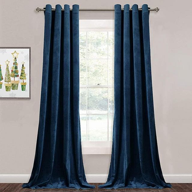 StangH Navy Velvet Blackout Curtains - Luxury Blue Curtains Thermal Insulated Window Drapes for Hotel Hall/Farmhouse Decor, Heavy Duty Summer Heat Block Out, Navy Blue, W52 x L96 inches, 2 Pcs
