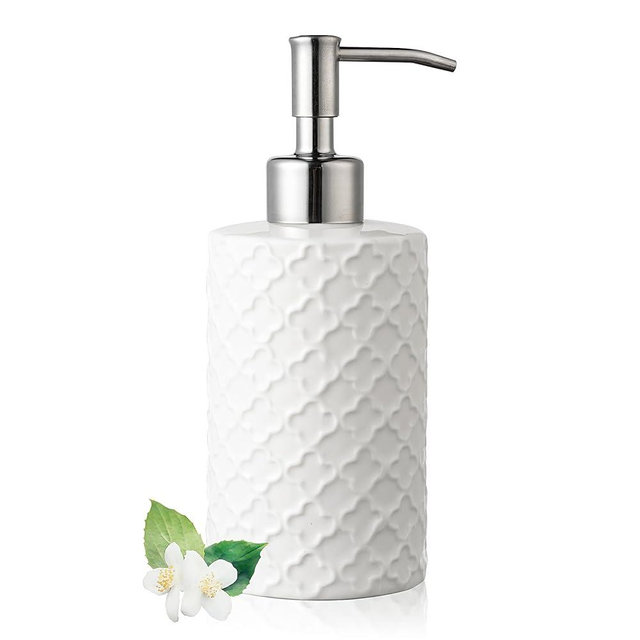 Mikigey Ceramic Soap Dispenser with Stainless Stell Pump, Hand and Liquid Soap Dispenser Rust Proof, Hand Soap Dispenser for Bathroom and Kitchen, White