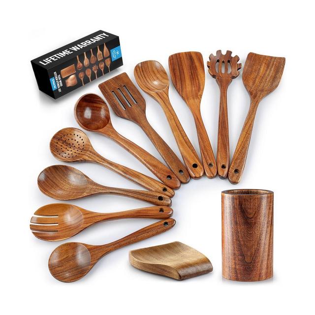 Zulay Kitchen 12-Piece Teak Wooden Utensils for Cooking