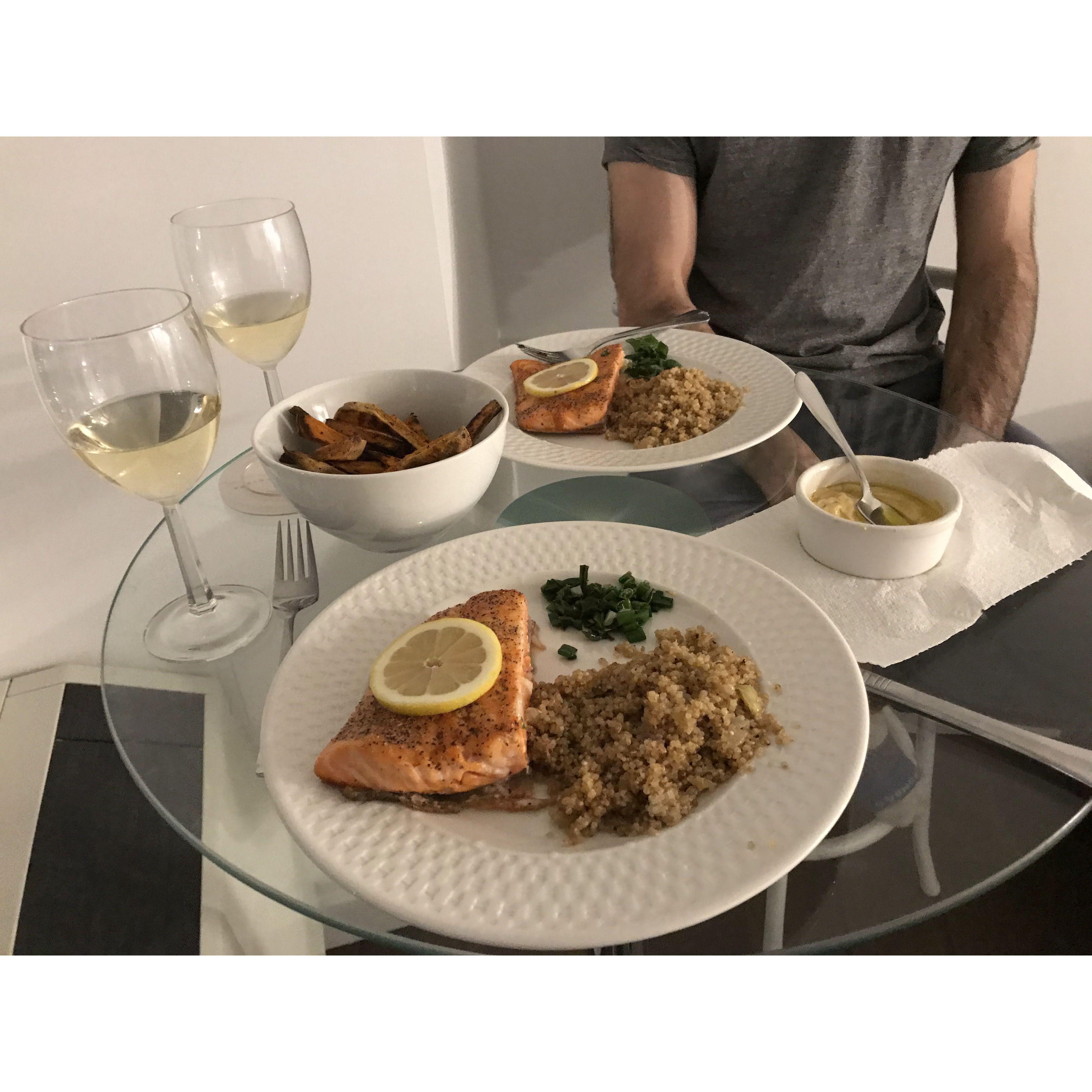 The first dinner we made together, when restaurants were shut down