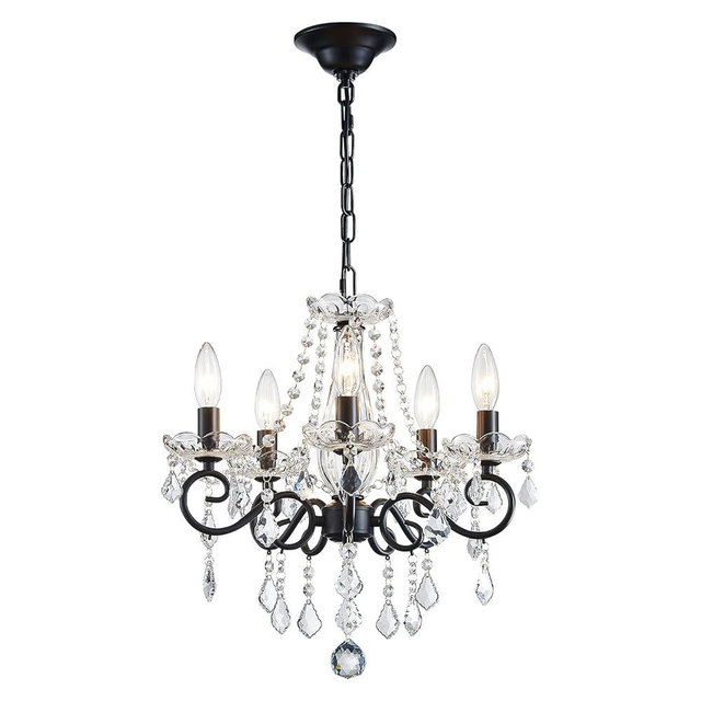 ANJIADENGSHI Small Crystal Chandelier, Modern Black Chandelier Dining Room Light Fixture, Mini Crystal Pendant Light for Bedroom Ceiling Light Fixture for Living Room Entryway Kitchen Island Hallway