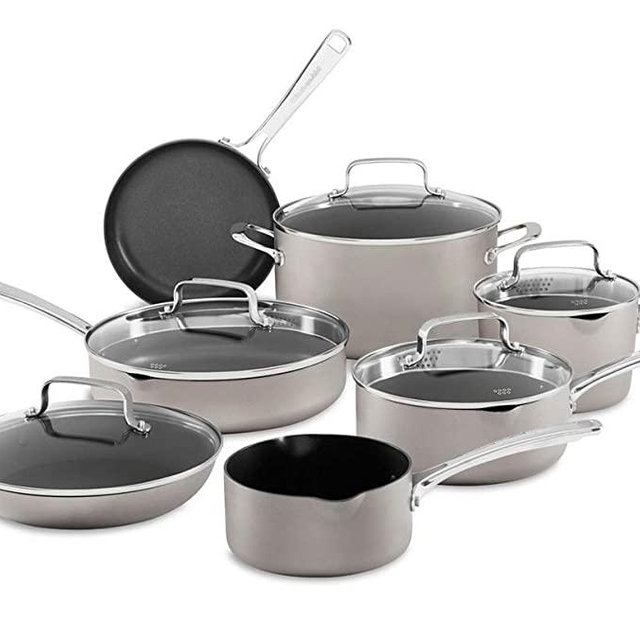 KitchenAid 12-Piece Non-Stick Pour & Strain Aluminum Non Stick Cookware Set Dishwasher Induction Safe