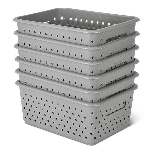 Amazon Basics Decorative BPA-Free Plastic Storage Baskets, 9.9 x 7.4 x 4.16, Grey, Pack of 6