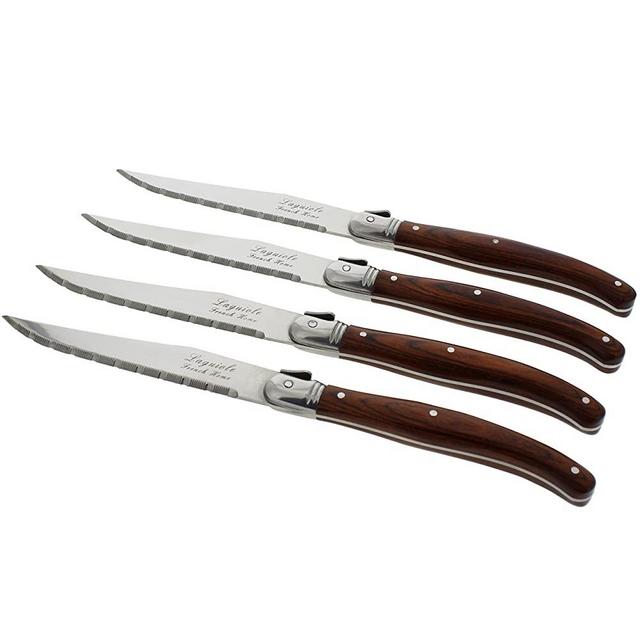 Laguiole 4-Piece Steak Knives (Pakkawood) - Stainless Steel Knives – Smooth Cut Serrated Knife Blade – Dishwasher Safe Steak Knife Set – Luxurious Kitchen Knife Set for Parties…