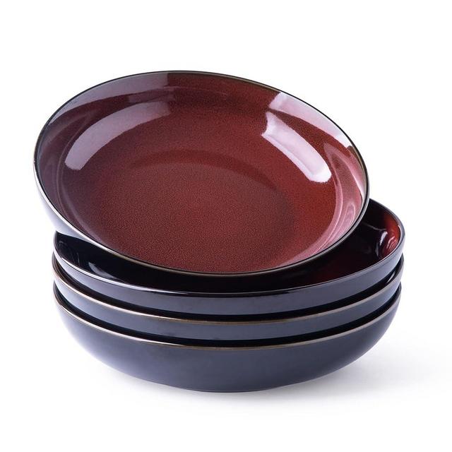 LERATIO Large Pasta Bowls,38oz Ceramic Pasta Bowls,9.0" Reactive Glaze Pasta Bowl Set of 4,Microwave & Dishwasher,Oven Safe,Wide Serving Bowls for Salad,Dessert,Fruit-Reddish Brown