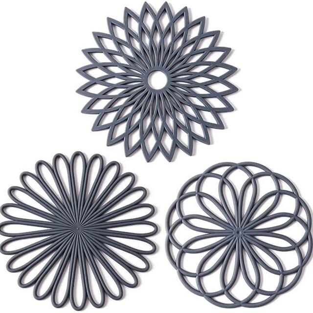 Nstezrne Silicone Trivets for Hot Dishes, Trivet Mat Hot Pads for Kitchen, Trivets for Hot Pots and Pans, Multi Purpose Silicone Trivets Heat Resistant Mats for Tabletop & Countertop Set 3 Dark Gray