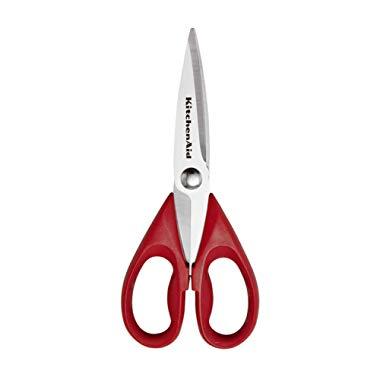 KitchenAid KC351OHERA Multi-Purpose Scissors Stainless Steel Kitchen Shears with Blade Cover and Soft Grip Handles, Red