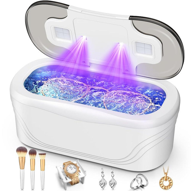 Ultrasonic Cleaner, 48KHz Jewelry Cleaner 400ML, Ultrasonic Retainer Cleaner for Eyeglasses Rings Watch Band Necklace Earing, Multi Deep Cleaning Modes, White