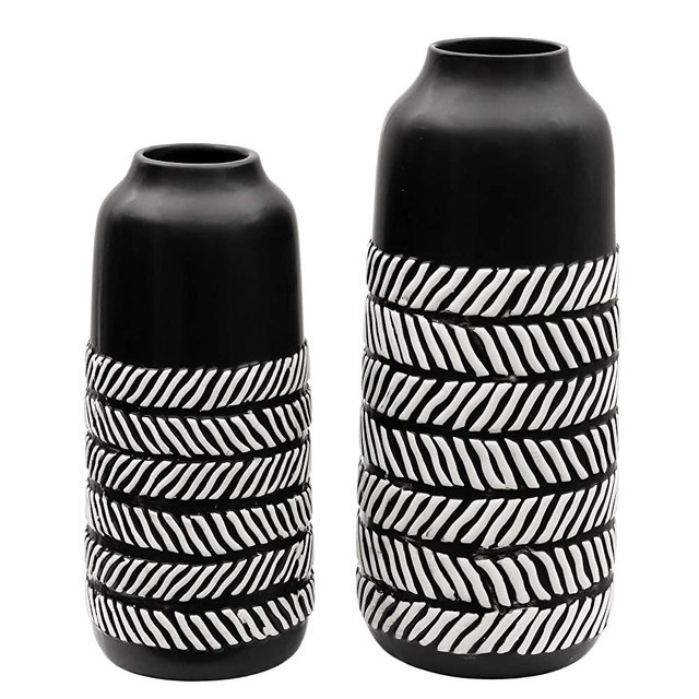 TERESA'S COLLECTIONS Ceramic Flower Vase, Black and White Modern Rustic Decorative Vases for Home Decor, Table, Living Room, Kitchen, Centerpieces, Office, Wedding Decoration, Gift-Set of 2