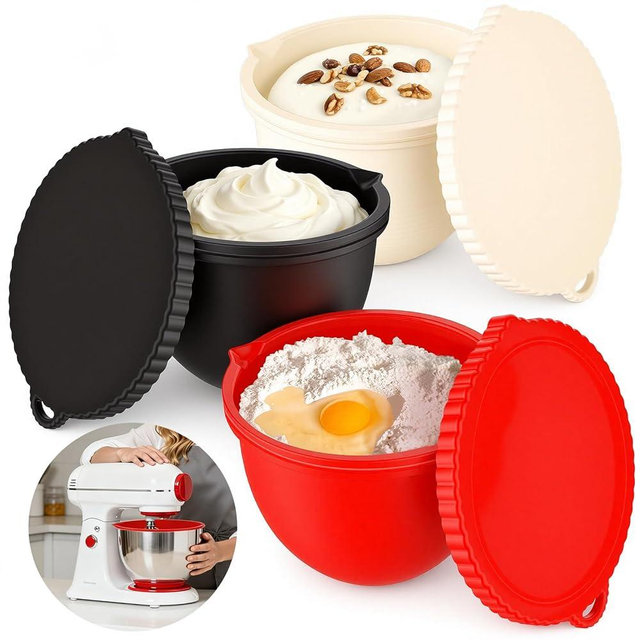 Maixinbuy Silicone Bowl Liners for KitchenAid 5 Qt Tilt-Head Mixer, 3 Pack with Lids, No-Scratch Protection and Effortless Cleanup for Multi-Batch Prep, Precision-Fit Dishwasher Safe Silicone Insert