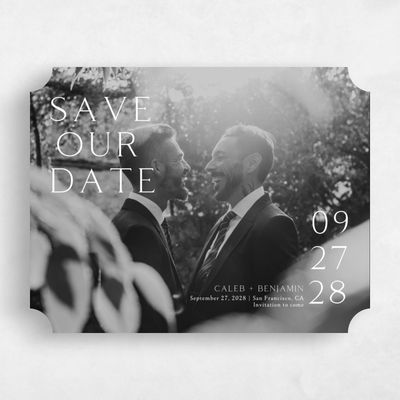 White Ticket Wedding Save the Date - Merick Photo