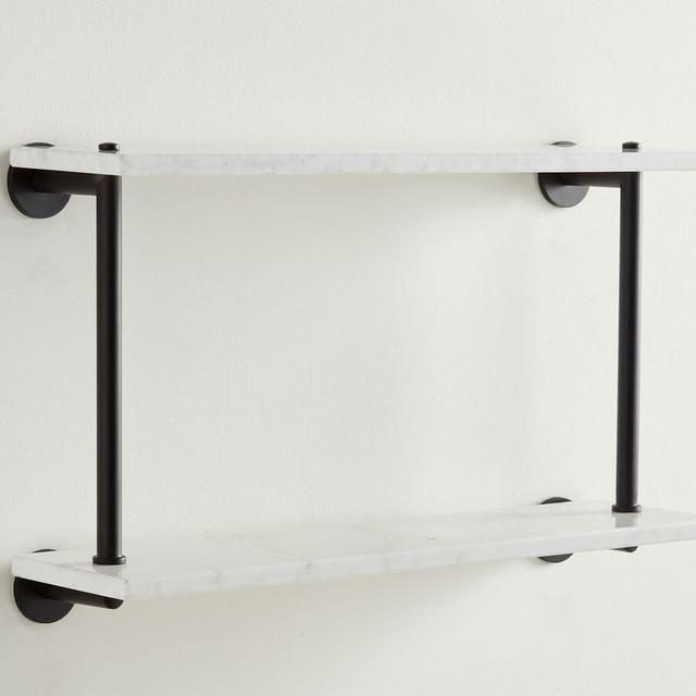 Matte Black Handcrafted Linden Marble Double Shelf, 24"