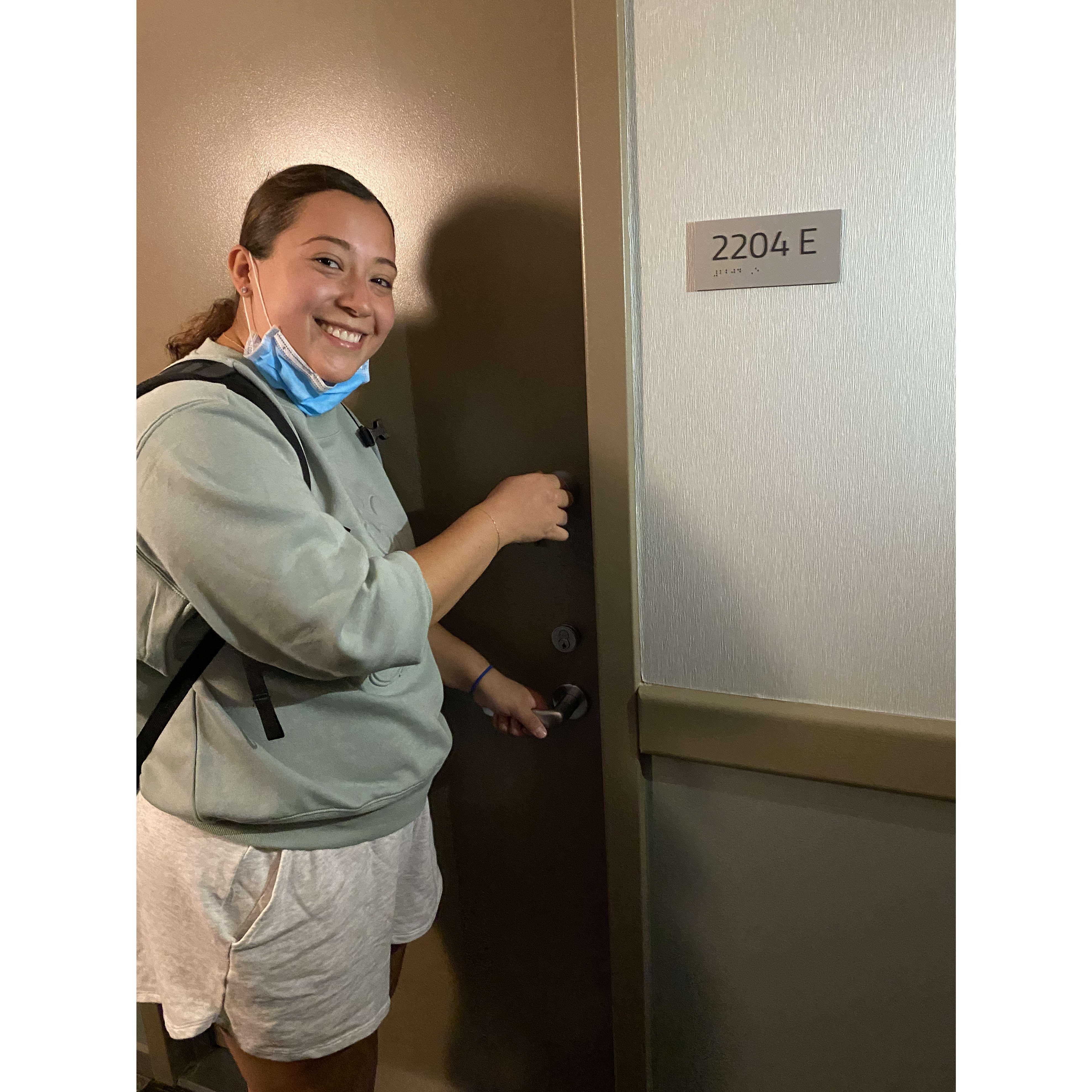 September 2020: Entering our apartment for the first time, our first home together in Jersey City