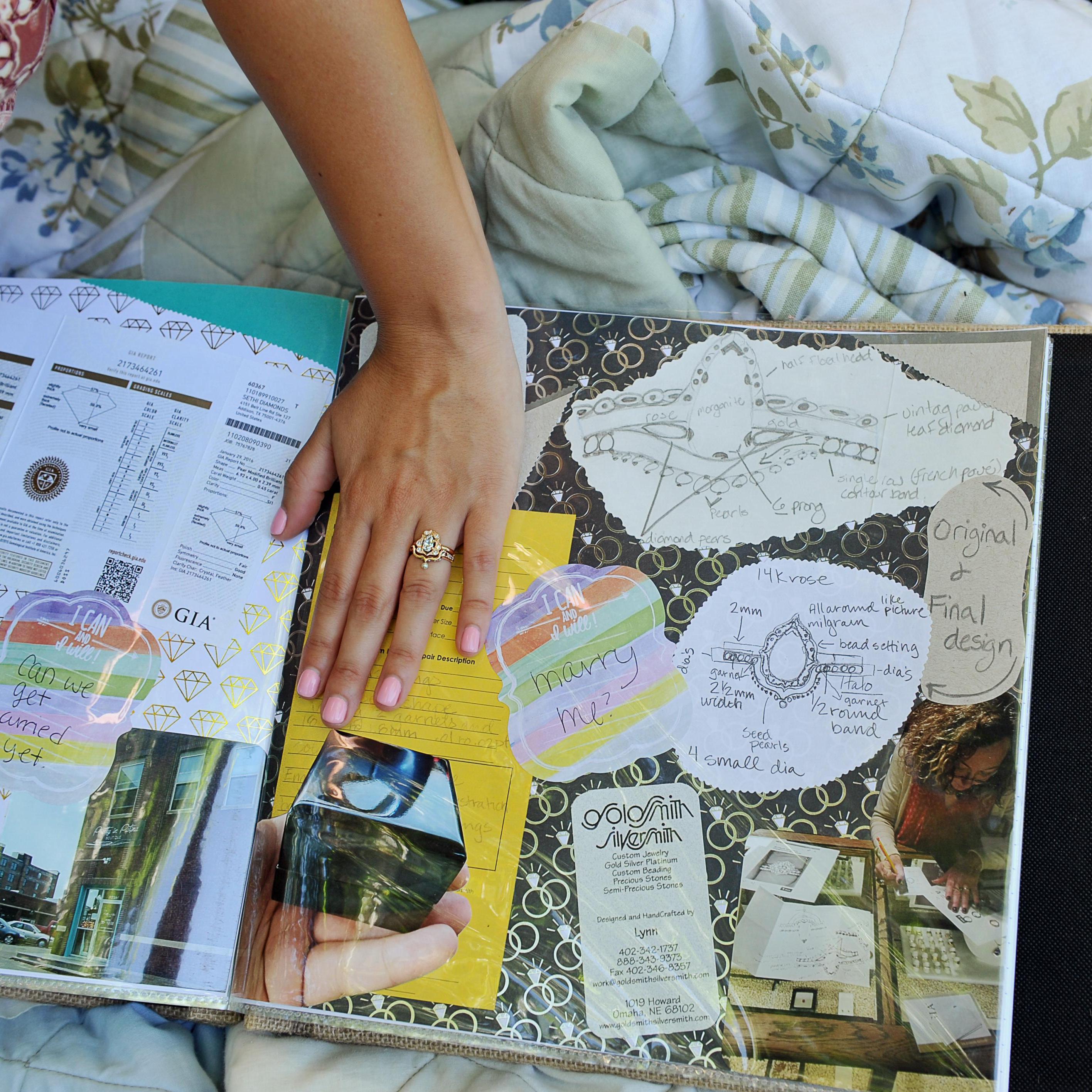 Alexia: You guys, this guy drew out my ring! How special is that!!! The top is his drawing, the bottom drawing is from the jewelry designer.