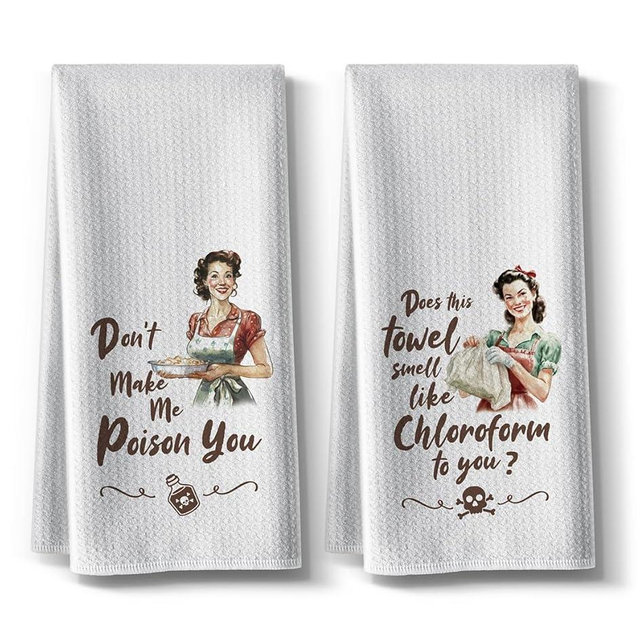Hcaredee Kitchen Towels,Funny Joked Themed Dishcloth,16 * 24,2Pack,Microfiber Bar Towel,Hilarious Hand Towels,High Absorbent Dish Towels,Best Gifts for Hostess New Home Mom Women Housewarming